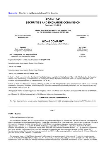 Miniature WD-40 Company
 10-K Rapport annuel 2001