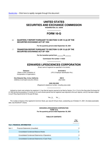 Thumbnail Edwards Lifesciences 10-Q Quarterly Report FY 