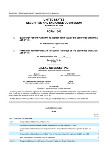 Thumbnail Gilead Sciences 10-Q Quarterly Report FY 