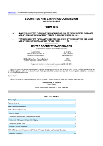 Thumbnail United Security Bancshares 10-Q Quarterly Report FY 