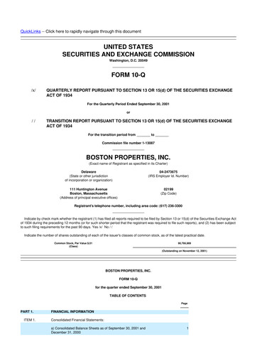 Thumbnail BXP, Inc.
 10-Q Quarterly Report FY 