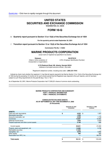 Thumbnail Marine Products Corporation 10-Q Quarterly Report FY 