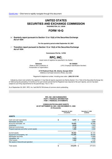Miniature RPC, Inc. 10-Q Rapport trimestriel  
