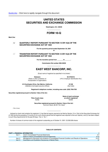 Thumbnail East West Bancorp
 10-Q Quarterly Report FY 