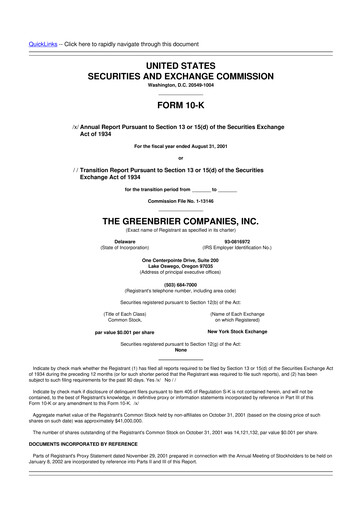Thumbnail The Greenbrier Companies
 10-K Annual Report 2001
