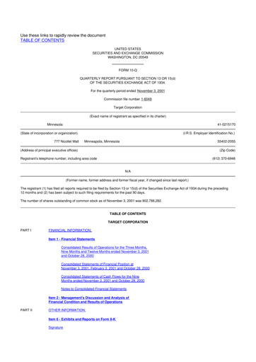 Thumbnail Target 10-Q Quarterly Report FY 