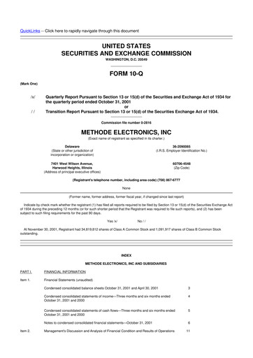 Thumbnail Methode Electronics
 10-Q Quarterly Report FY 