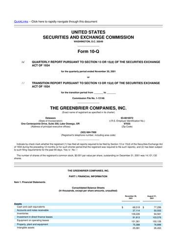 Thumbnail The Greenbrier Companies
 10-Q Quarterly Report FY 
