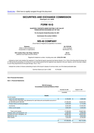 Miniature WD-40 Company
 10-Q Rapport trimestriel  