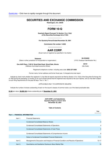 Thumbnail AAR 10-Q Quarterly Report FY 