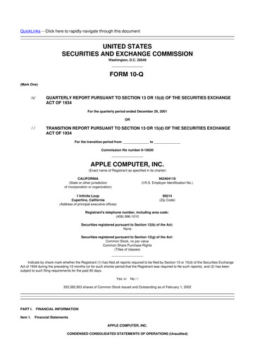 Thumbnail Apple 10-Q Quarterly Report FY 