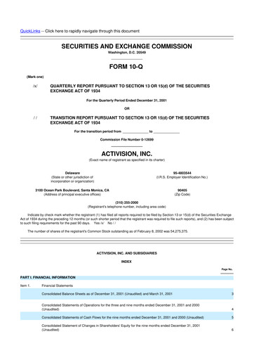 Thumbnail Activision Blizzard 10-Q Quarterly Report FY 