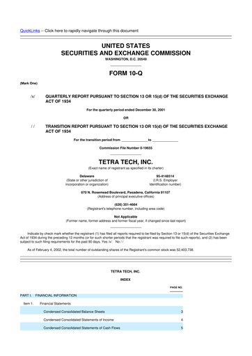 Thumbnail Tetra Tech
 10-Q Quarterly Report FY 