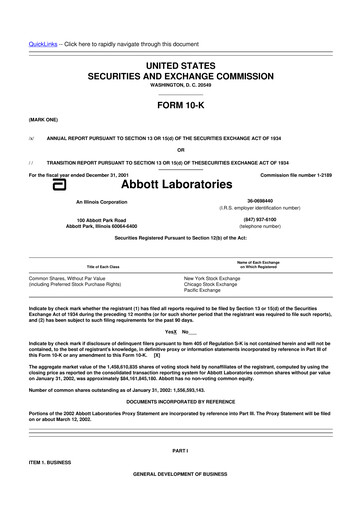 Thumbnail Abbott Laboratories 10-K Annual Report 2001