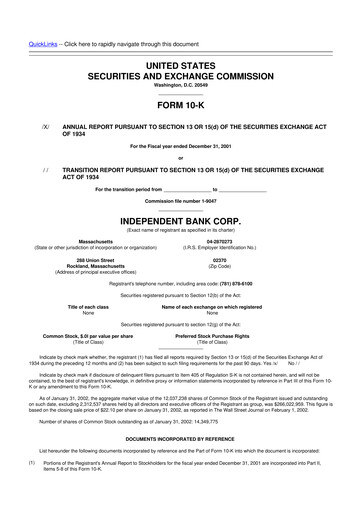 Thumbnail Independent Bank Corp. 10-K Annual Report 