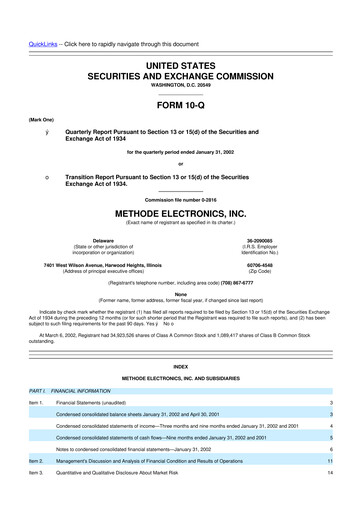 Thumbnail Methode Electronics
 10-Q Quarterly Report FY 
