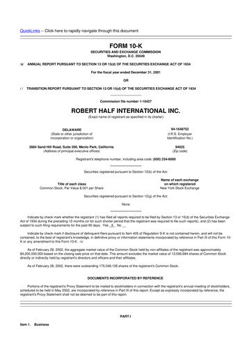 Thumbnail Robert Half 10-K Annual Report 2001