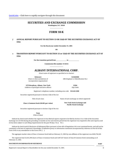 Thumbnail Albany International
 10-K Annual Report 