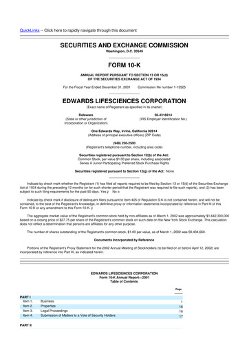 Thumbnail Edwards Lifesciences 10-K Annual Report 2001