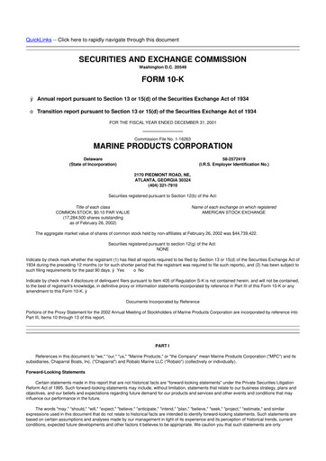 Vorschaubild Marine Products Corporation 10-K Jahresbericht 2001