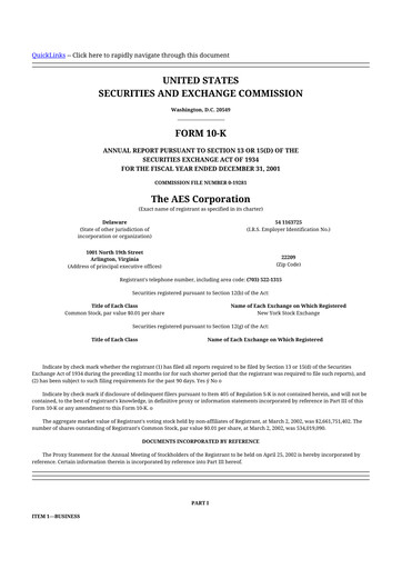 Thumbnail AES 10-K Annual Report 