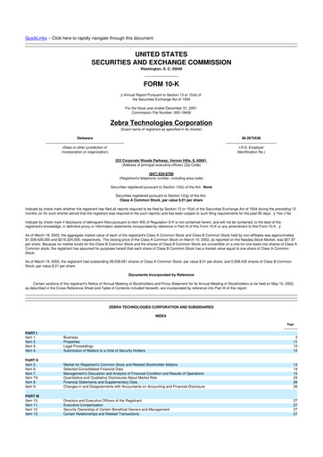 Thumbnail Zebra Technologies 10-K Annual Report 2001