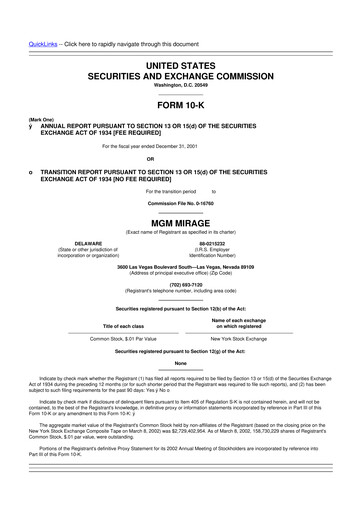 Thumbnail MGM Resorts

 10-K Annual Report 2001