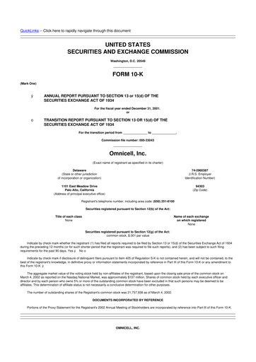 Thumbnail Omnicell
 10-K Annual Report 2001