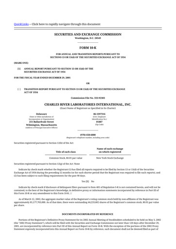 Thumbnail Charles River Laboratories
 10-K Annual Report 