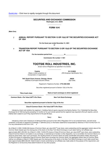 Thumbnail Tootsie Roll Industries
 10-K Annual Report 