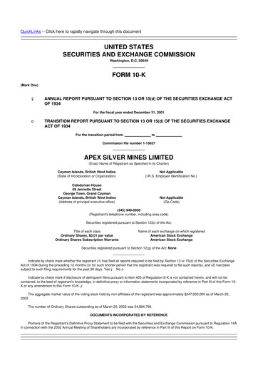 Thumbnail Golden Minerals
 10-K Annual Report 2001