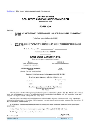 Thumbnail East West Bancorp
 10-K Annual Report 2001