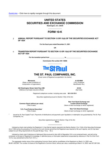 Thumbnail The Travelers Companies 10-K Annual Report 2001