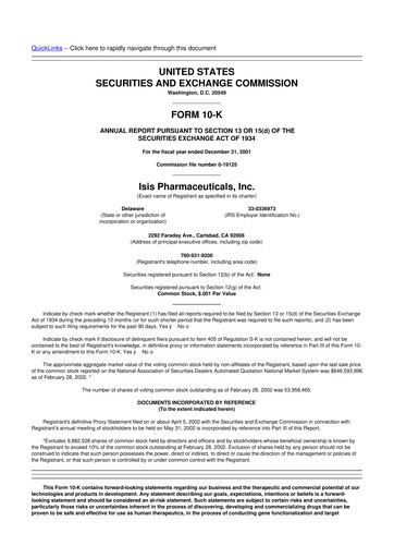 Miniature Ionis Pharmaceuticals
 10-K Rapport annuel 2001