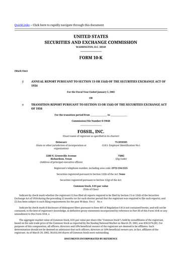 Thumbnail Fossil Group 10-K Annual Report 