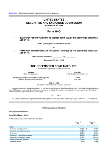 Thumbnail The Greenbrier Companies
 10-Q Quarterly Report FY 