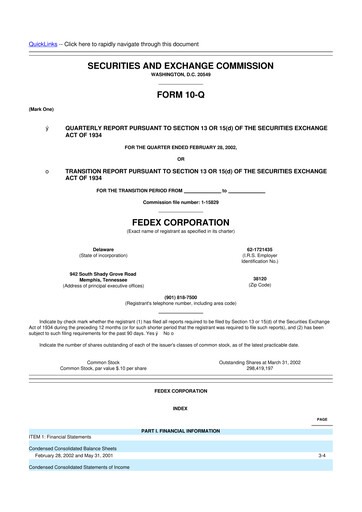 Thumbnail FedEx 10-Q Quarterly Report FY 