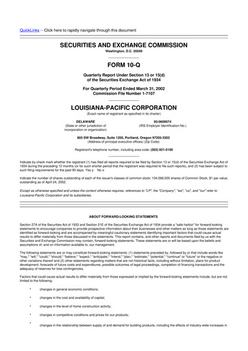 Thumbnail Louisiana-Pacific
 10-Q Quarterly Report FY 