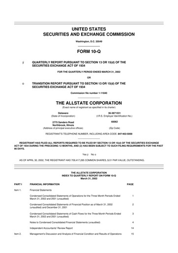 Thumbnail Allstate 10-Q Quarterly Report FY 