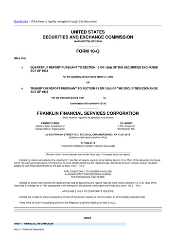 Thumbnail Franklin Financial Services Corporation 10-Q Quarterly Report FY 