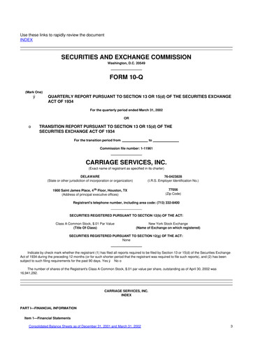 Miniature Carriage Services 10-Q Rapport trimestriel  