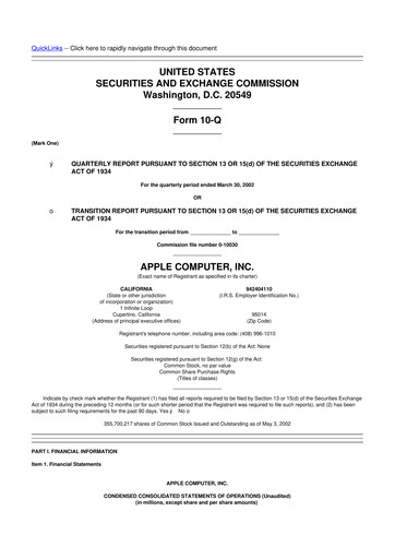 Thumbnail Apple 10-Q Quarterly Report FY 