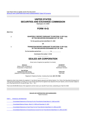 Miniature Sealed Air
 10-Q Rapport trimestriel  