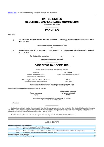 Thumbnail East West Bancorp
 10-Q Quarterly Report FY 