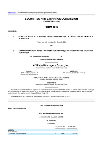 Thumbnail Affiliated Managers Group 10-Q Quarterly Report FY 