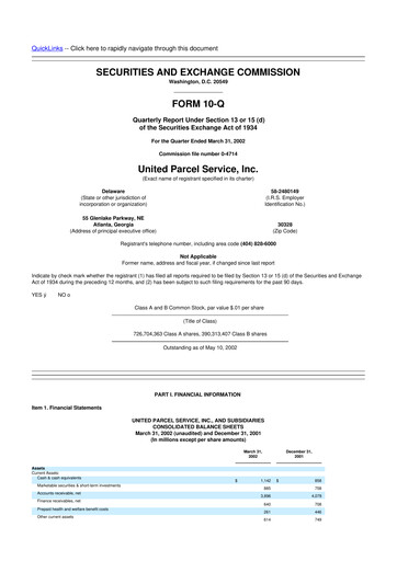 Thumbnail United Parcel Service 10-Q Quarterly Report FY 