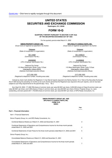 Thumbnail Simon Property Group 10-Q Quarterly Report FY 