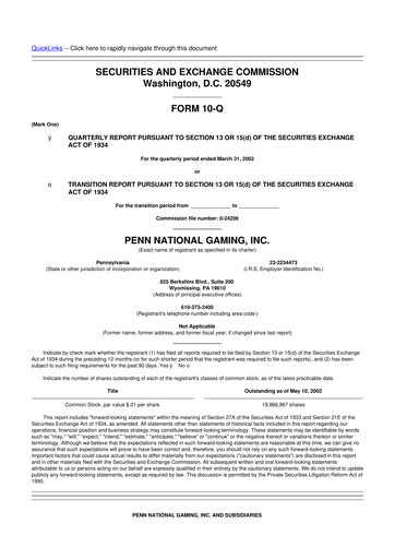 Thumbnail PENN Entertainment
 10-Q Quarterly Report FY 