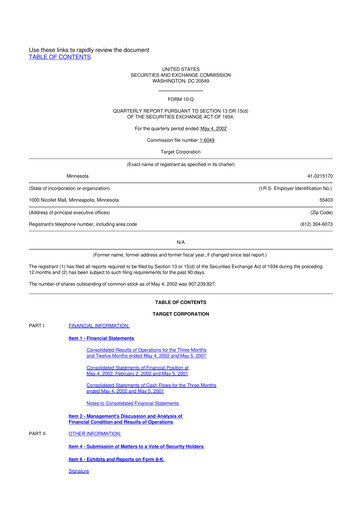 Thumbnail Target 10-Q Quarterly Report FY 