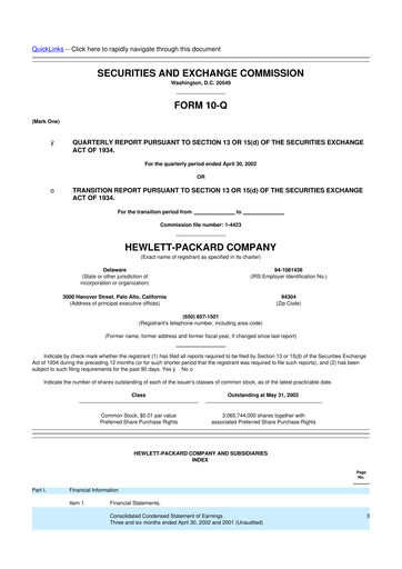Thumbnail HP 10-Q Quarterly Report FY 